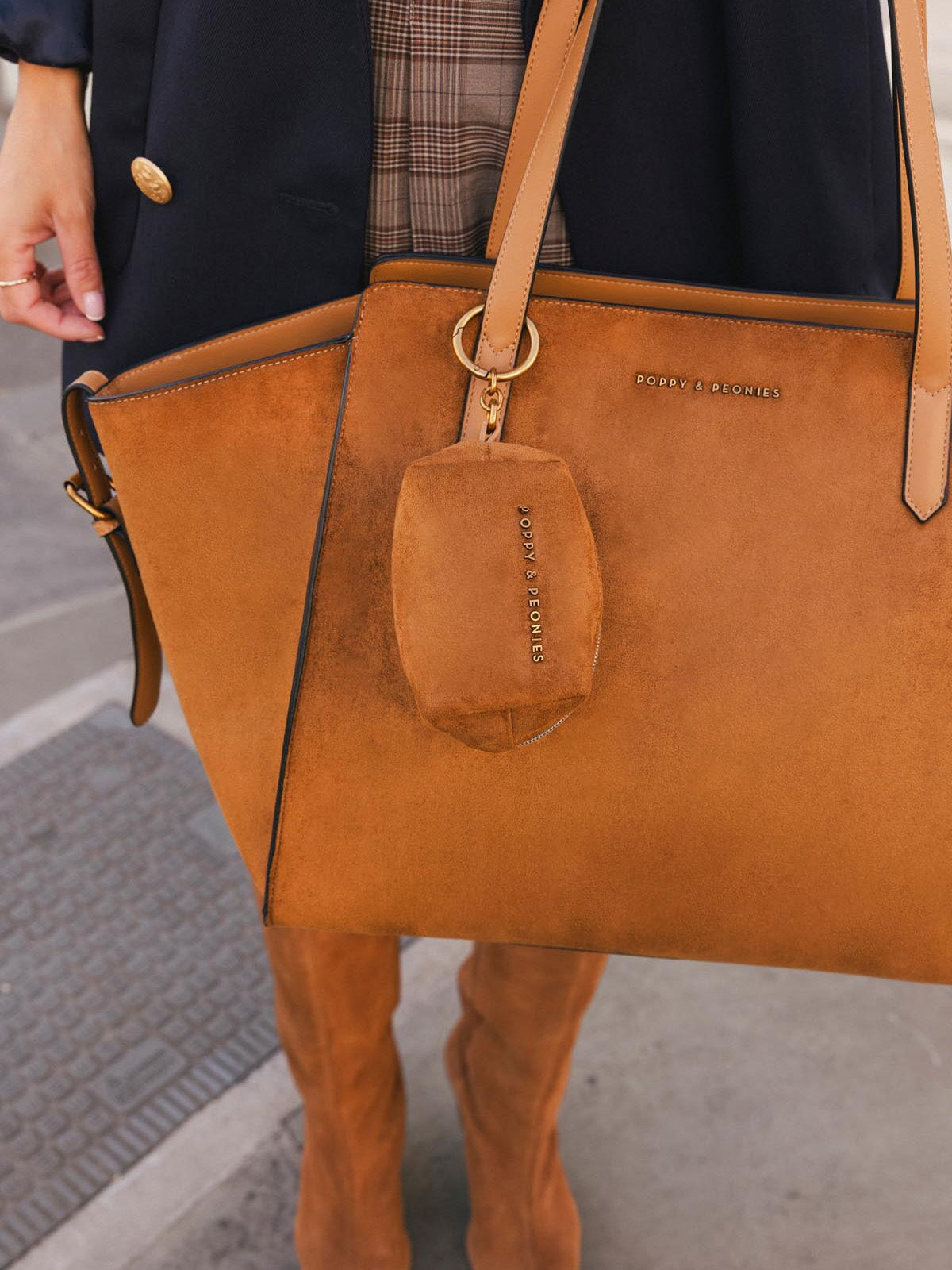 Tag Along Charm Cognac Suede