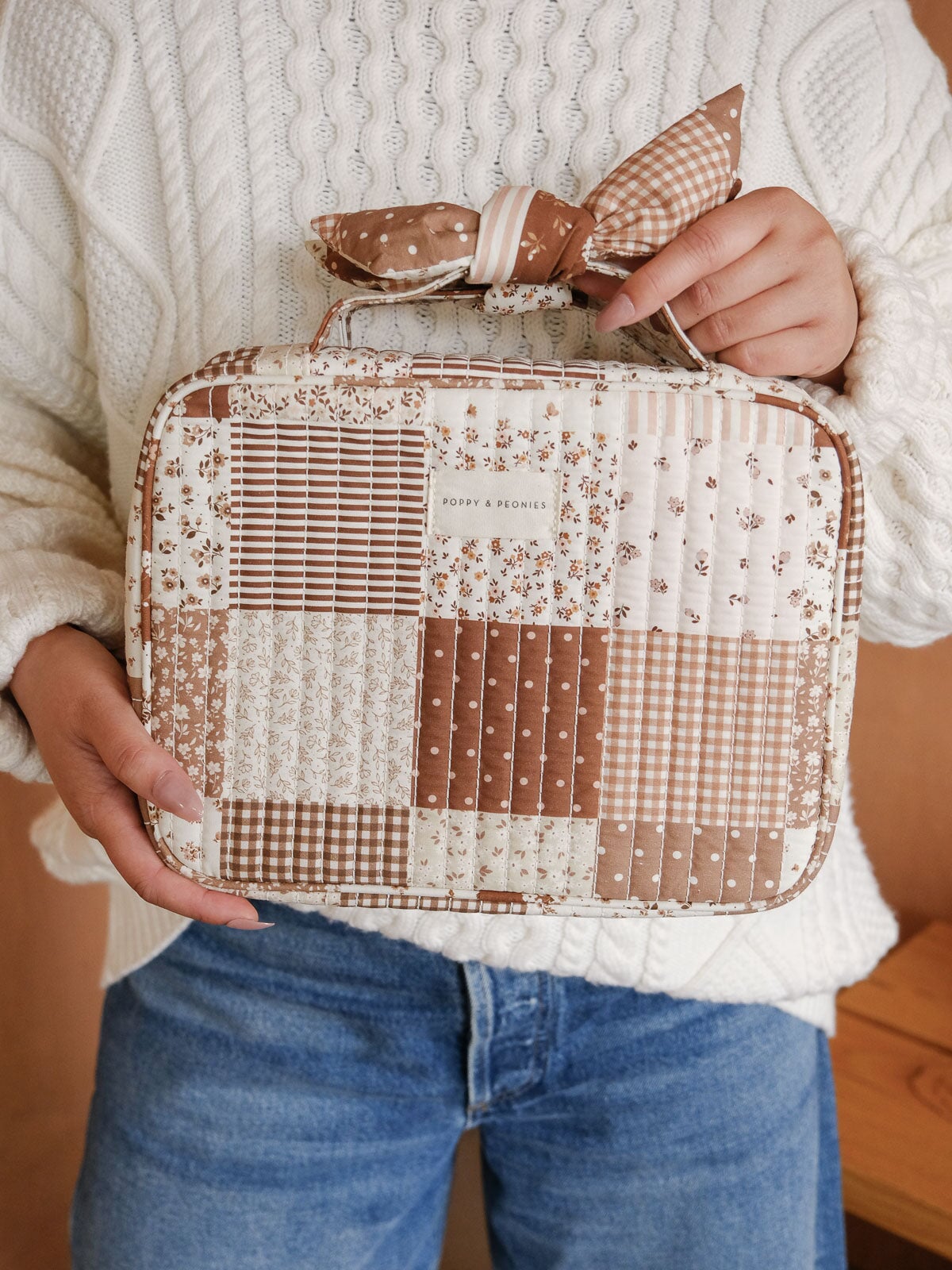 Hook Me Up Cosmetic Case Brown Patchwork