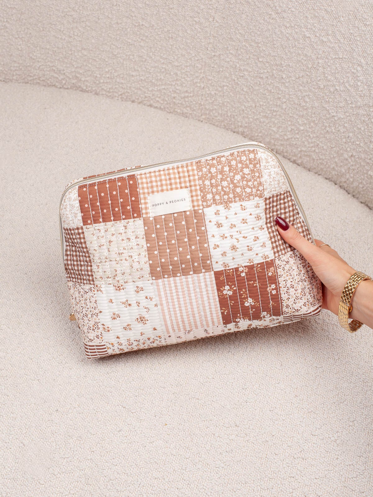 Sitting Pretty Cosmetic Case Brown Patchwork