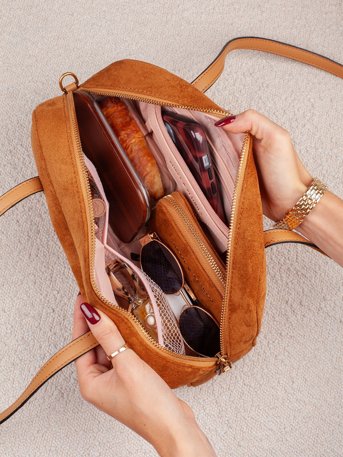 The Friday Satchel Cognac Suede