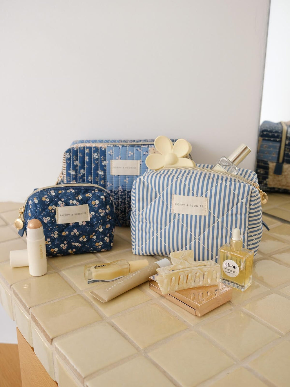 Cosmetic Trio Navy Patchwork