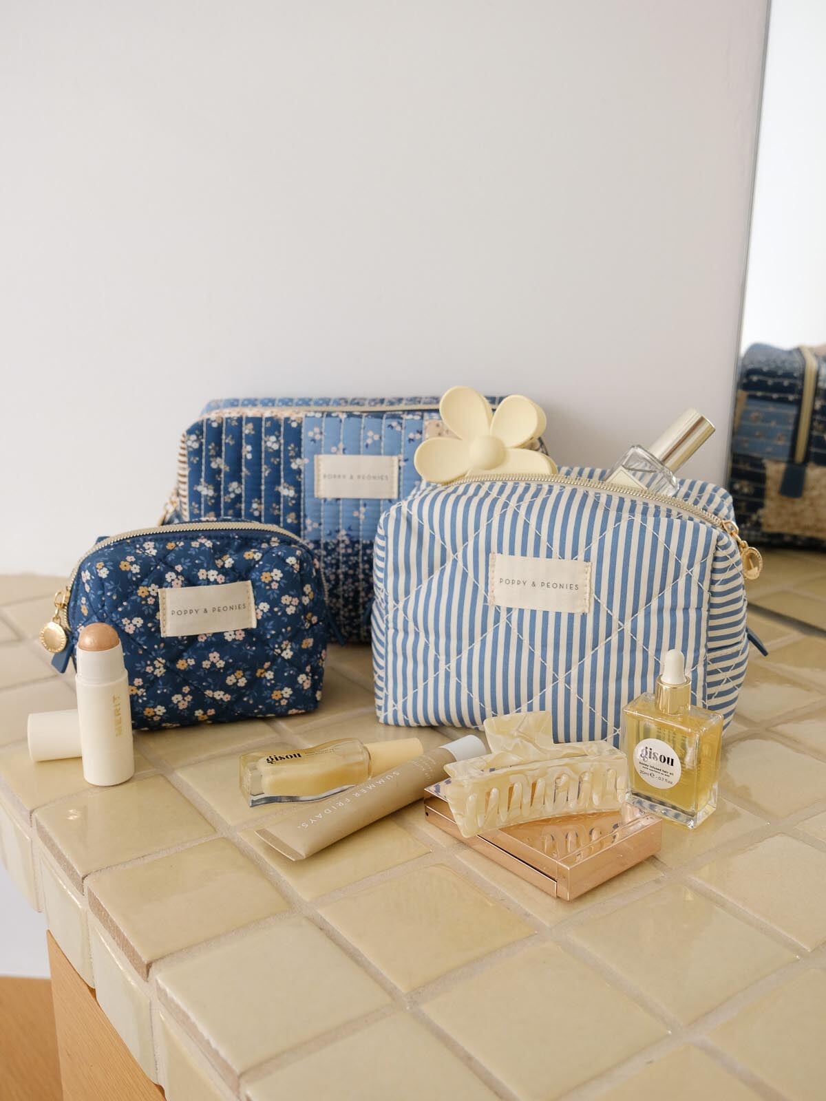 Cosmetic Trio Navy Patchwork